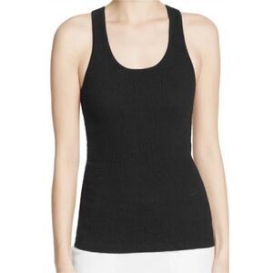 Theory Smocked Cotton Tank Black Size S Ribbed Stretch Minimalist Luxury Basic